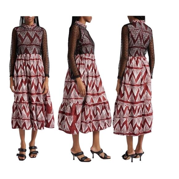Busayo dress Folaji Earthy mesh lace midi size Large L - Picture 1 of 8
